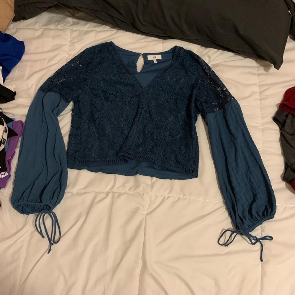 Blue Cropped Lace Blouse